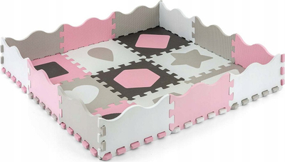 Tapet loje Milly Mally Jolly, puzzle me shkumë 3x3, i trashë 1.2 cm, rozë, gri edhe i bardhë
