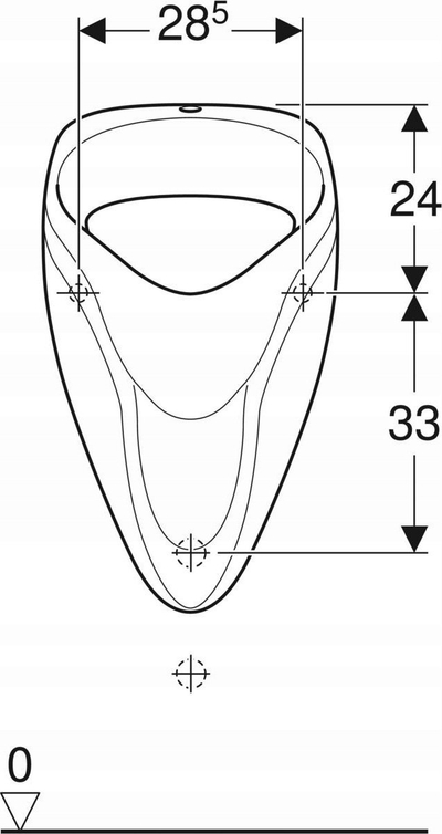 Urinal muri Geberit Alex, hyrje uji nga lart, dalje nga mbrapa, i bardhë