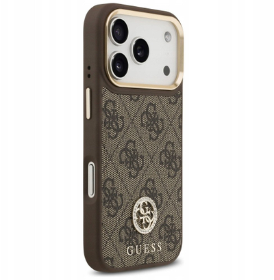 Kuti mbrojtëse Guess 4G Strass Logo Big Strap MagSafe për iPhone 17 Pro, smartphone cover, kafe