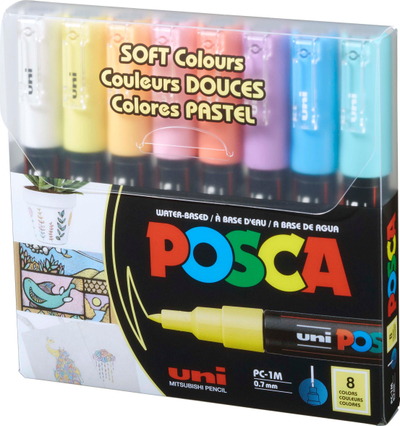 Set stilolapsa Posca PC1MC, majë ekstra e hollë, 8 copë, ngjyra pastel