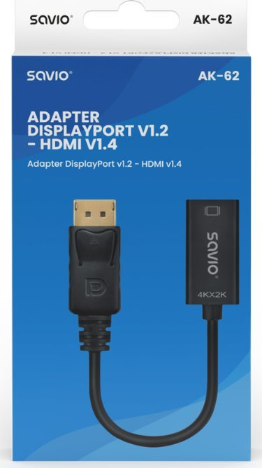Adapter DisplayPort në HDMI Savio SAVAK-62, 4K, i zi