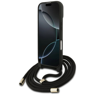 Mbulesë telefoni Guess 4G Big Logo me rrip tek kordelja, crossbody, për iPhone 17, e zezë