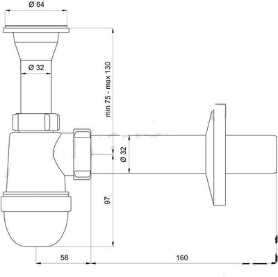 Пластичен трап за мијалник bottle trap inox, 5/4" BSP, 32mm, сребрена боја
