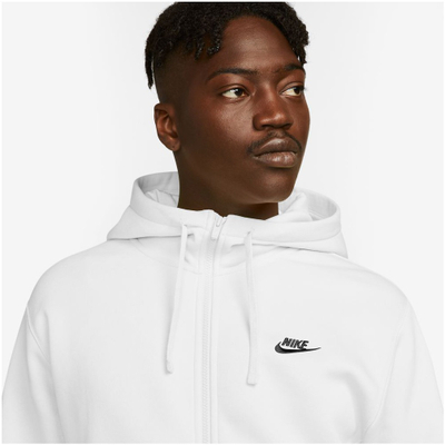 Дуксер со капуљача Nike Club Full Zip Fleece, со целосен патент, бел