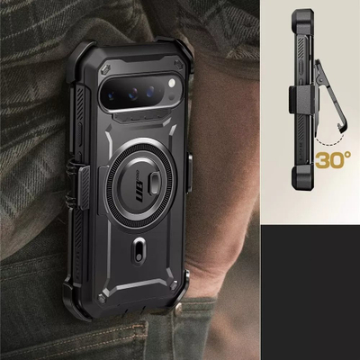 Mbrojtëse telefoni SUPCASE Unicorn Beetle Pro Mag për Google Pixel 9 9 Pro, me kickstand, me klips rripi, e zezë