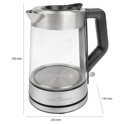 Ibrik elektrik ProfiCook PC WKS 1190 G, rezervuar xhami, inoks, argjendtë
