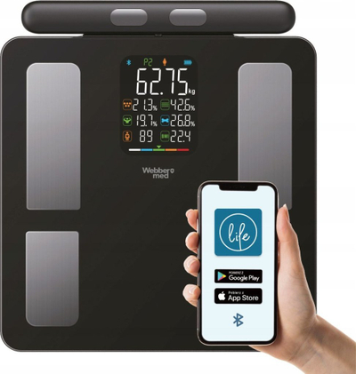 Peshore analitike WEBBER VHA, 15 parametra, Bluetooth, deri 180kg, e bardhë