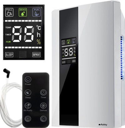 Avullthithës ajri Ruhhy Air Dehumidifier, pastrues ajri, me telekomandë, i bardhë e zi