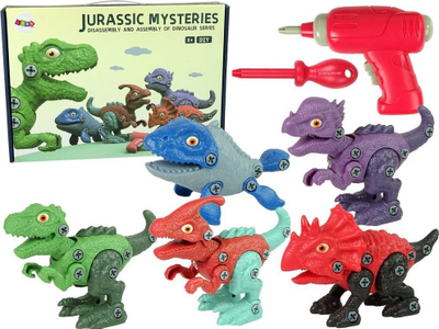 Lodër montimi dinosaurësh Leantoys Jurassic Mysteries, set me 5 copë, me stërvitëse dhe kaçavidë, shumëngjyrëshe