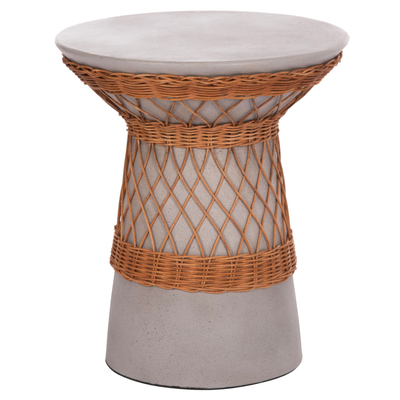 Tavolinë anësore HomeMarkt Delia, rrumbullake 40x45 cm, dekor ratan, gri