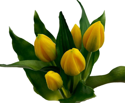 Buqetë lulesh artificiale SASKA Gift and Decor, 5 tulipanë silikon, 28 cm, të verdhë