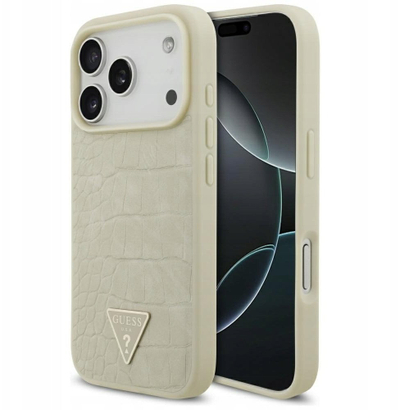 Mbulesë telefoni Guess Croco Triangle Logo MagSafe për iPhone 17 Pro, gold