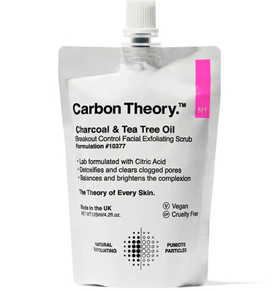 Skrab për fytyrë Carbon Theory Charcoal & Tea Tree Oil Breakout Control, 125 ml