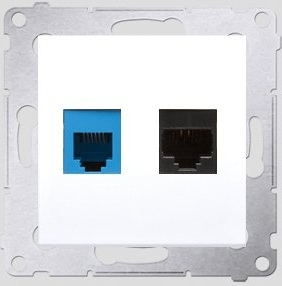 Prizë telekomunikuese Kontakt-Simon Simon54 D5T.01/11, RJ45 Cat.5e, RJ12, e bardhë