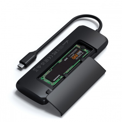 Përshtatës Satechi Aluminium USB-C Hybrid Multiport me kuti për SSD, i zi