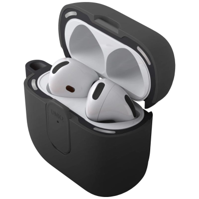 Këllëf kufjesh Uniq Clyde për AirPods 4, TPU edhe plastikë e fortë PC, me kapak mbrojtës, i zi