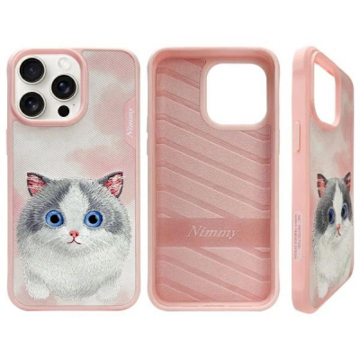 Këllëf telefoni Nimmy Big Eyed Pet 2.0 Cat për iPhone 15 Pro Max 6.7", me mbrojtje, rozë