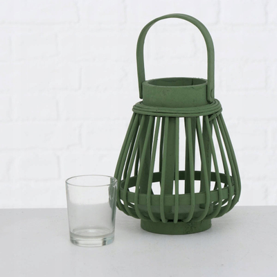 Fener dekorativ Boltze Bamboo Lantern, 16 cm, bambus, jeshile e errët