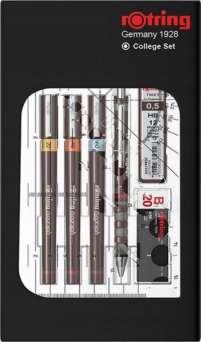 Сет технички пенкала Rotring Isograph со механичка пенкало, 0.5mm, мини HB