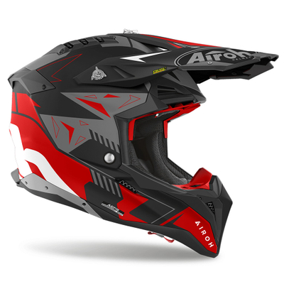 Helmetë motocross Airoh Aviator 3 Spin, madhësia XS, matt e zezë e kuqe gri