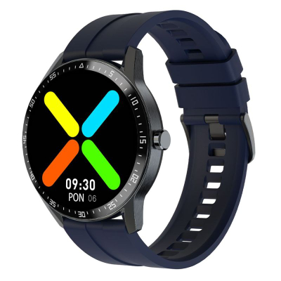 Smartwatch G.Rossi SW018-5, orë e rrumbullakët me ngjyra, rrip silikoni, blu e errët