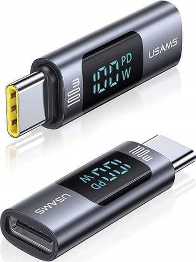 Adapter USB USAMS US-SJ682 AU18, USB-C në USB-C, 100W, ekran dixhital, gri metalik