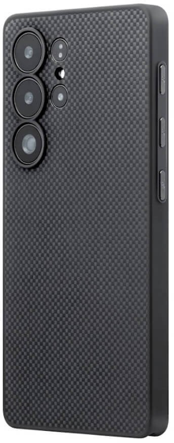 Mbulesë telefoni Pitaka PIN Button Case për Samsung Galaxy S25 Ultra, aramid, kompatibile me MagSafe, e zezë gri