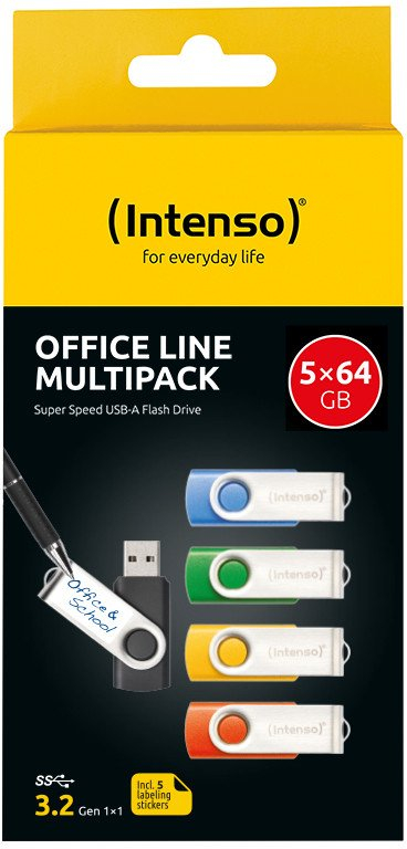USB Intenso Office Line, 256GB, USB 3.2, set 5 copë shumëngjyrëshe