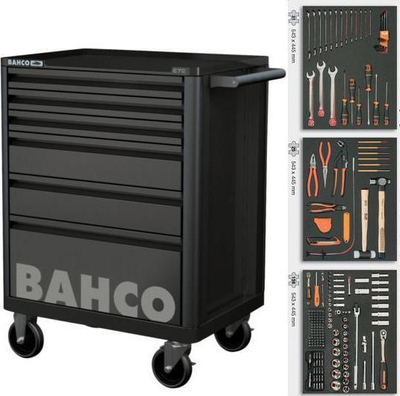 Set karrocë dhe vegla punëtorie Bahco (1472K6BKFF7SD), 6 sirtar, 214 velga, e zezë