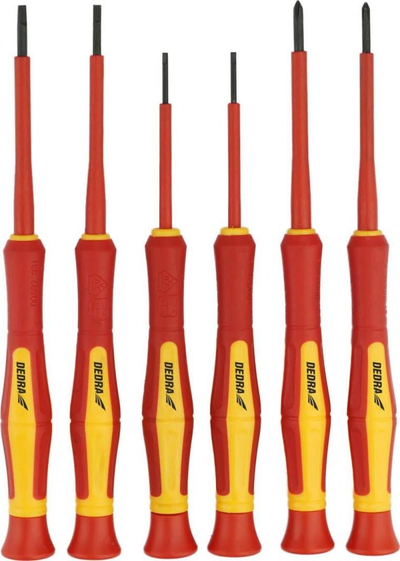 Set kaçavidash precize Dedra 06B040, 6 copë, të izoluara 1000V, kuqe verdhë