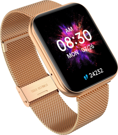 Ore inteligjente Garett për goca, ekran me prekje, byzylyk metalik, ngjyrë rose gold