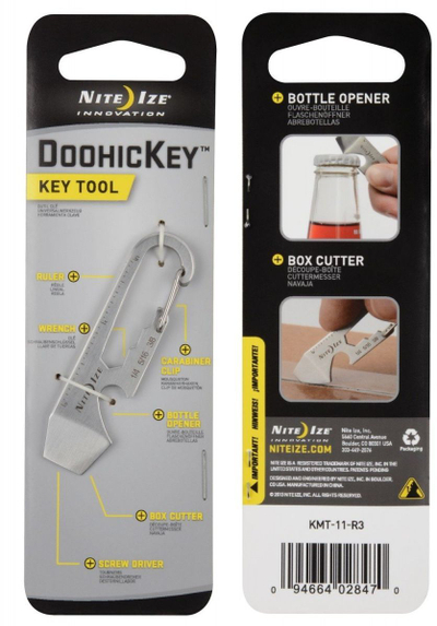Brelok mjetesh Nite Ize Micro Tool DoohicKey KMT-11-R3, çelik inoks, shumëfunksional, argjendtë