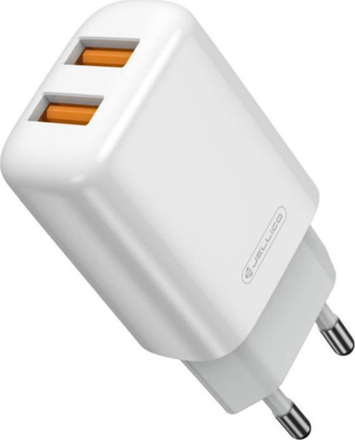 Мрежен полнач Jellico EU02, 2.4A, 2x USB со кабел Micro USB, бел