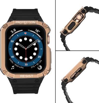 Rrip ore me kasë mbrojtëse Hurtel Protect Strap Band për Apple Watch 45 44 42mm, i zi