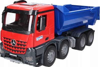 Lodër kamion me kiper Bruder Mercedes Benz Arocs, shkalla 1:16, blu