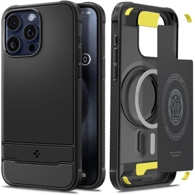 Mbulesë telefoni Spigen Rugged Armor Mag për iPhone 15 Pro Max 6.7", me MagSafe, e zezë matte