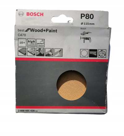 Disk lëmimi Bosch Velcro 115mm G80, për dru, set 10 copë