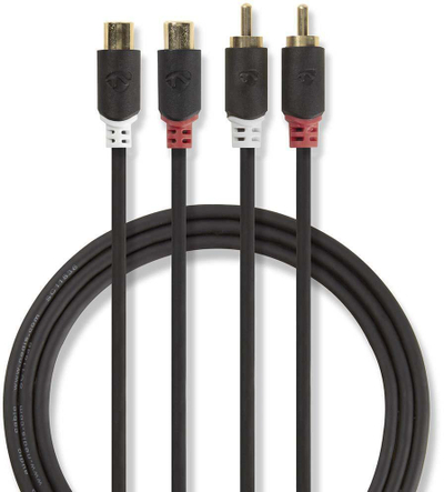 Kabëll audio Nedis Stereo, 2x RCA mashkull në 2x RCA femër, 2m, antracit
