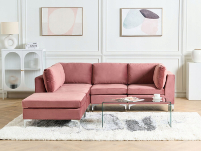 Divan këndor Beliani EVJA, modular me ottoman, 4 vende, rozë