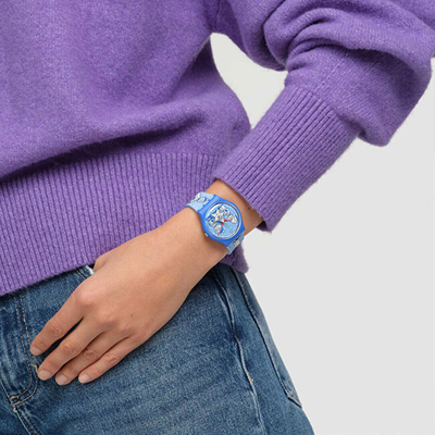 Orë dore për kalamaj Swatch The Simpsons Tidings Of Joy SO28Z126, blu