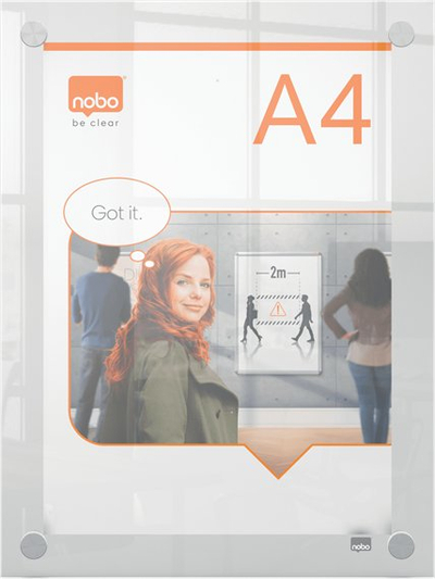 Kornizë muri Nobo Premium Plus A4, akrilik, montim horizontal dhe vertikal, transparente