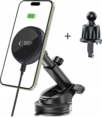 Mbajtëse telefoni për makinë Tech-Protect MM15W-V4, MagSafe, karikim wireless 15W, e zezë