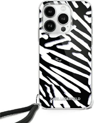 Maskë telefoni Karl Lagerfeld KLHCP16SHZBPKCCK, për iPhone 16 6.1", hardcase me rrip, e zezë me zebra