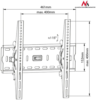 Ѕиден носач за ТВ Maclean MC-778, 26"-55", 45 kg, црна