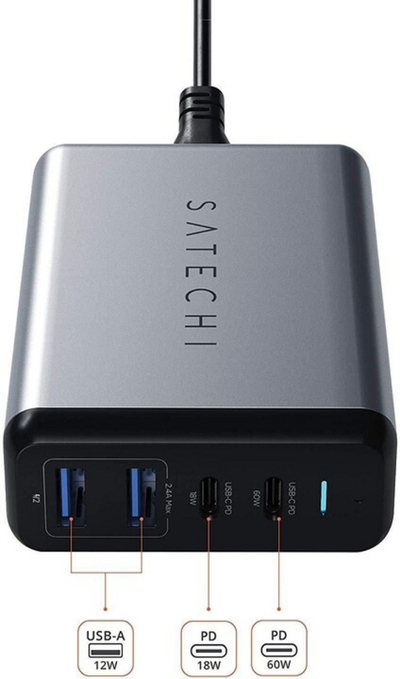 Karikues udhëtimi Satechi DUAL USB-C PD, 75W, i hirtë