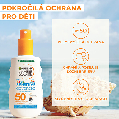 Sprej mbrojtës ndaj diellit Garnier SPF 50+ Ambre Solaire Protection Spray, 150 ml