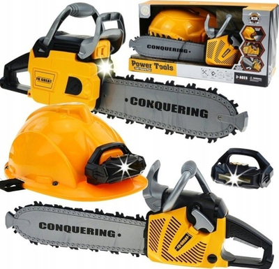 Играчка моторна пила Power Tools Conquering, пластична, за деца, жолто сива