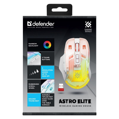 Maus wireless Defender GM-056 Astro Elite, 3200 DPI, 7 butona, i bardhë