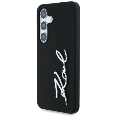 Kapak telefoni Karl Lagerfeld Silicone Metal Signature Logo, për Samsung Galaxy S25, silikon, i zi