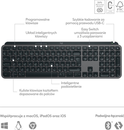 Tastiera Logitech MX Keys S me Wireless dhe Kamera Web Brio 100, Full HD 1080p, grafit
